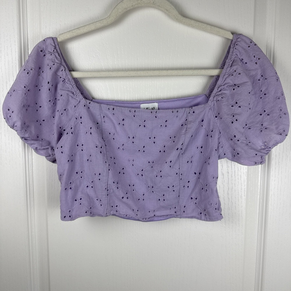 Le Lis Collection Lavender Eyelet Puff Sleeve Crop Top M Coquette Cottagecore